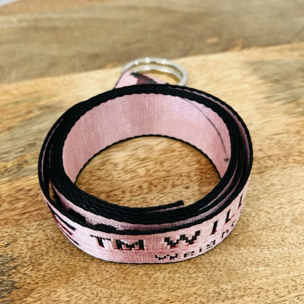 Off White Pink Industrial D-Ring Belt Tow Strap Overall Length 53
